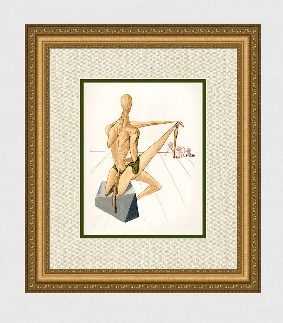 1960 Salvador Dali Minos Authentic Woodcut: Salvador Dali. (1904-1989). "Minos" Enferno Canto 5 . Authentic Original Color Woodcut from The Divine Comedy Printed in 1960 on B.F.K. Rives Paper ( this is not a reproduction, copy, or reprint, but 