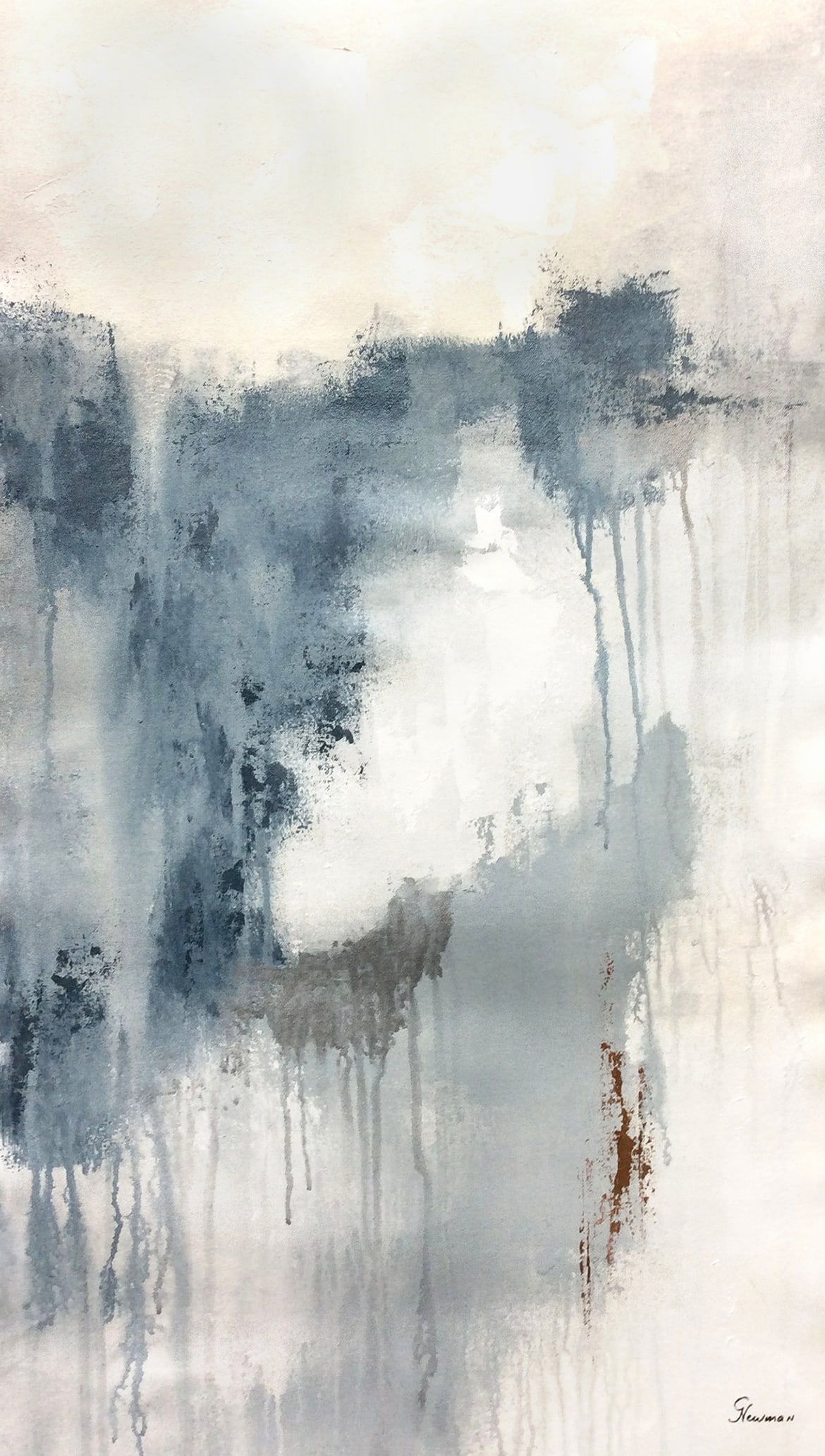 Gudrun Newman Original Painting Reflections 18 x 32 inches: Gudrun Newman. "Reflection Series II". Original Mixed Media painting on canvas. Signed by the Artist. Canvas Size 18 x 32 inches. Gudrun Newman is one of the most successful contemporary artists to em