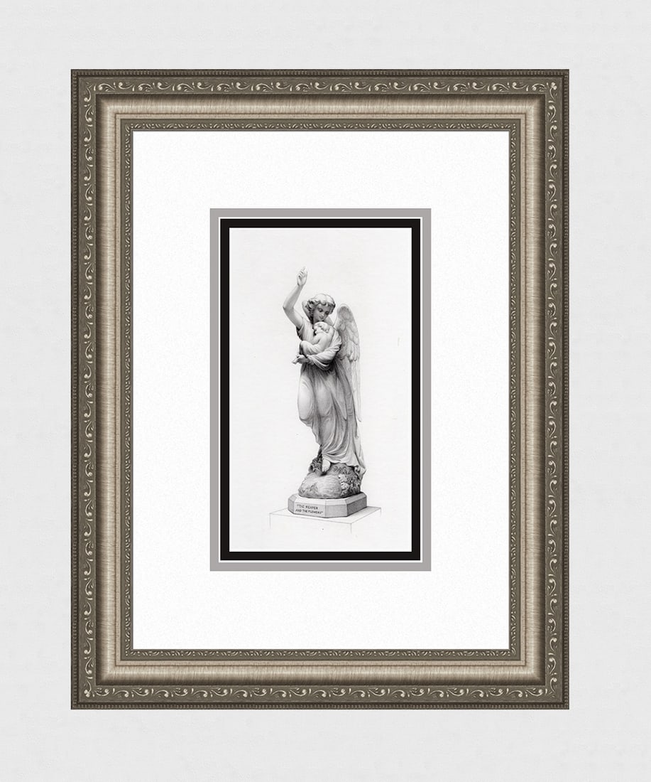 Benjamin Edward Spence 1800s Engraving "The Reaper and the Flowers" FRAMED: Benjamin Edward Spence (English, 1822-1866). The Reaper and the Flower. Antique engraving on wove paper after the original sculpture by master engraver Louis Auguste Malempre (British, 1848-1879 fl.).