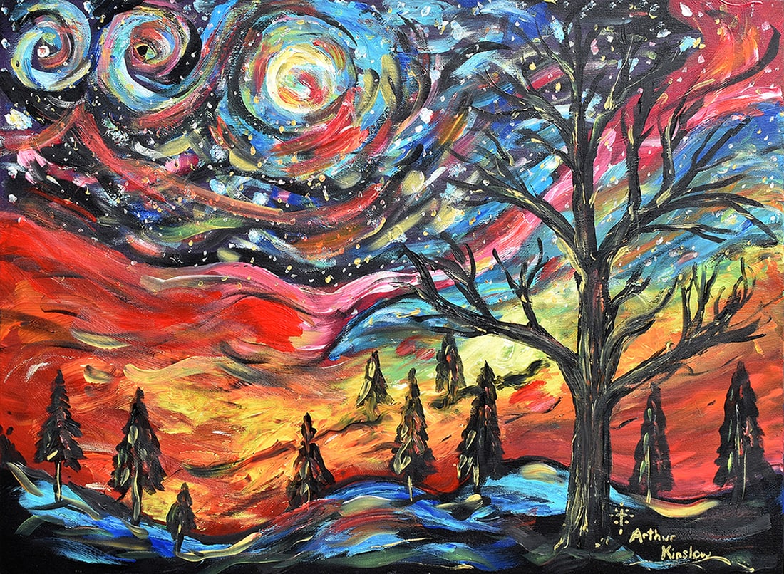 Arthur Kinslow Orginal Landscape Painting Mystic Evening 30 x 40 Inches: Arthur Kinslow ( American, 1955 - ) Mystic Evening. Original Acrylic on Canvas.Signed by the artist lower right. Canvas Size 30 x 40 inches. Arthur Kinslow has been involved in art his entire life and