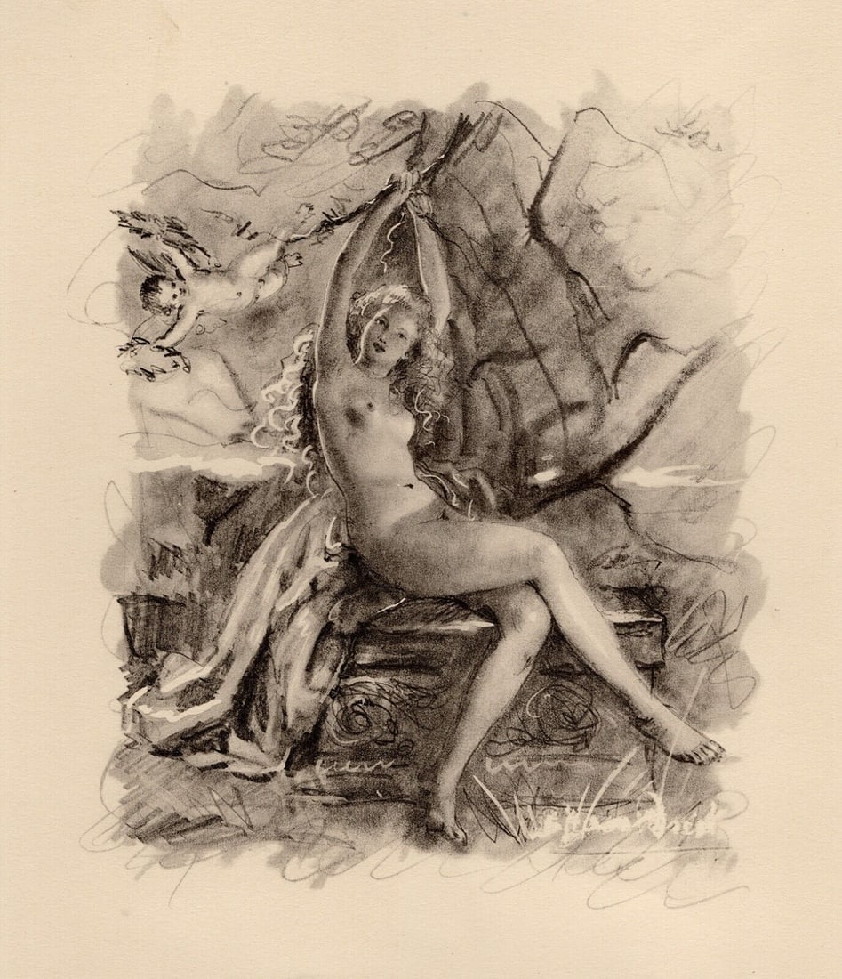 Original 1947 Paul-Emile Becat Limited Lithograph Seated Nude Framed: Paul-emile Becat (French, 1885 - 1960). Waiting for Love I (En attendant l'amour I). Original color lithograph on velin paper. Year: 1947. Numbered limited edition. This is one of 670 numbered copies 