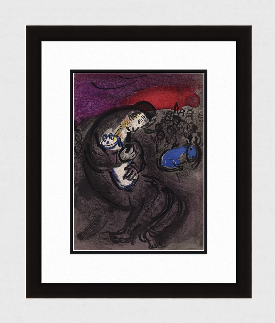 1956 Marc Chagall Lithograph Jeremiahs Lamentations Framed: Marc Chagall (1887-1985) Jeremiah's Lamentations (M. 140). Original Lithograph on Wove Paper. 1956. Limited to 6500 impressions. Atelier Mourlot. Dimensions: Sheet Size: c. 10 1/2 x 14 inches. Framed 