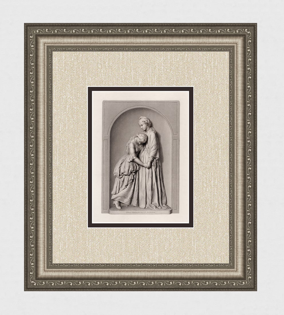 FRANCIS J WILLIAMSON 1800s Engraving Dinah & Hetty in Prison FRAMED: Francis John Williamson (English, 1833-1920). Dinah Consoling Hetty in Prison. Antique Engraving on wove paper after the original by master engraver H. C. Balding (British, 1869 - 1876 fl.). Year: 187