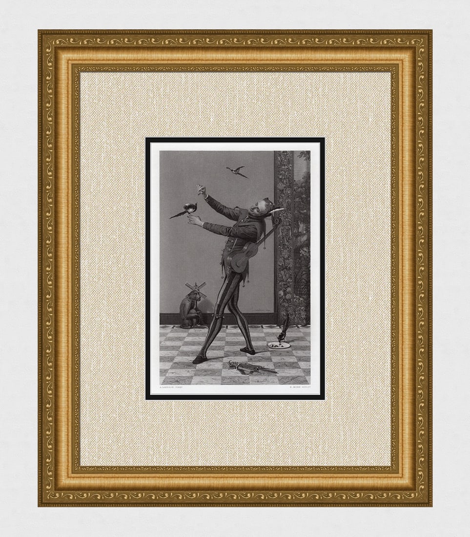 Albert Piltieres The Jester 1875 engraving: Albert-Anatole-Martin-Ernest Lambron des Piltieres (French, born 1836). The Jester. Antique steel engraving on wove paper after the original oil on panel by master engraver E. Mohn. 1875. Excellent. I