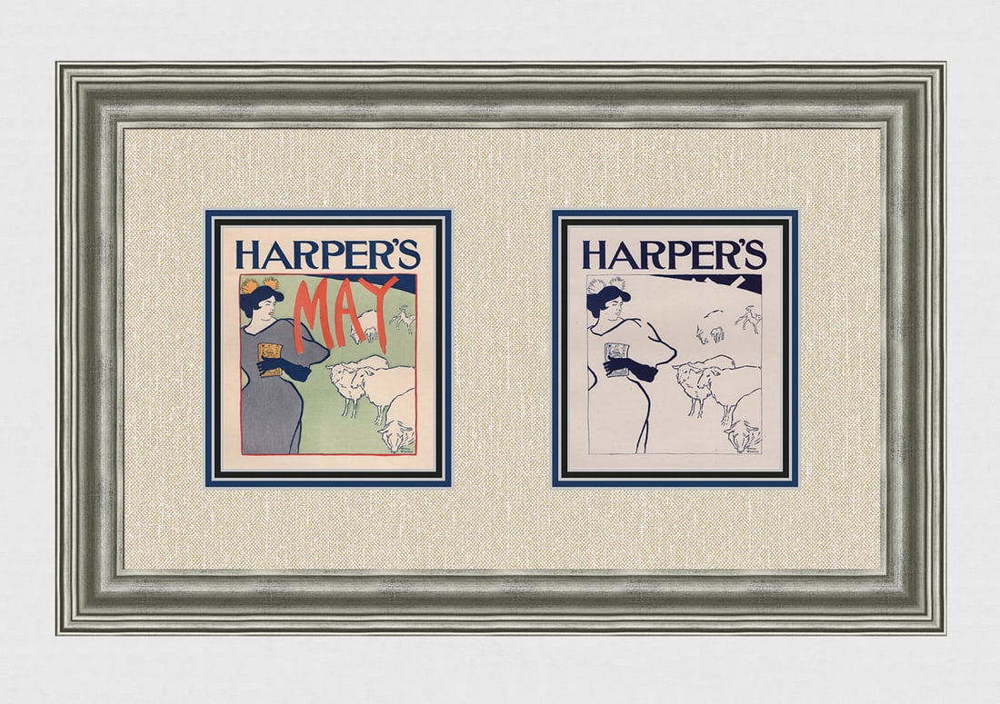 1897 Edward Penfiled Harper's May Lithograph one of 25 on Japon with Proof Framed (1 of 8)