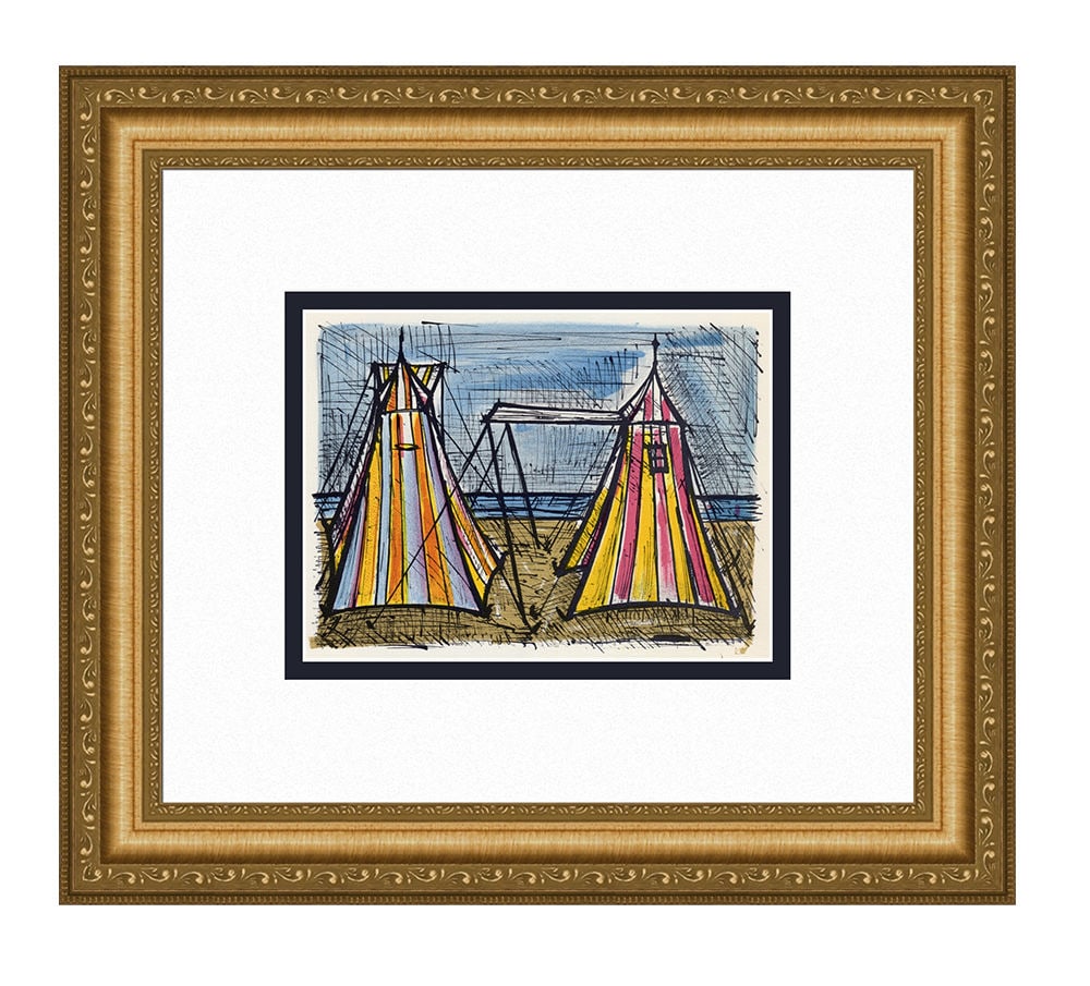 Bernard Buffet Tents 1967 lithograph: Bernard Buffet. (1928-1999). Tents. Color Lithograph on Wove Paper after the Original. 1967. Excellent. Atelier Mourlot. Image Size - 6 3/4 x 8 1/2 inches. Approximately 15 x 17 inches . Gallery Matte