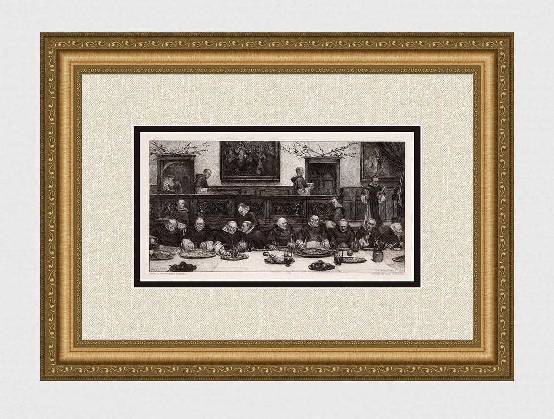 1800s Walter Dendy Sadler Antique Etching FRIDAY SIGNED Framed: Walter Dendy Sadler (English, 1854 - 1923). Friday. Antique etching on wove paper after the original by master etcher FREDERICK ALBERT SLOCOMBE. (British, 1847-1920). Year: 1885. Signed in the plate, 