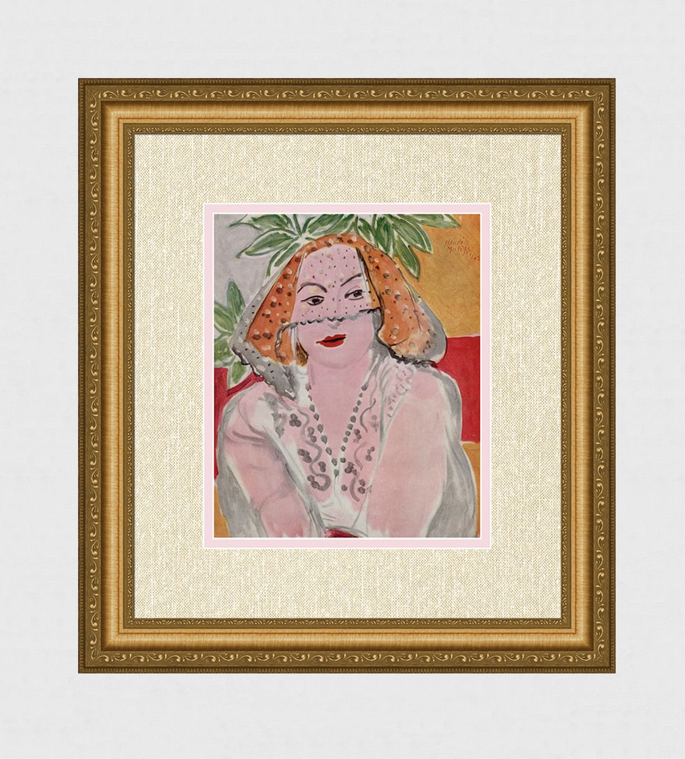 Beautiful 1943 MATISSE Color Lithograph "Woman with a Veil" SIGNED Framed COA: Henri Matisse (1869-1954). Femme a la Voilette (Woman with the Voilette). Color offset lithograph after the original 1942 oil on canvas. Year: 1943. Signed/Dated in the plate upper right. Printer: L'm