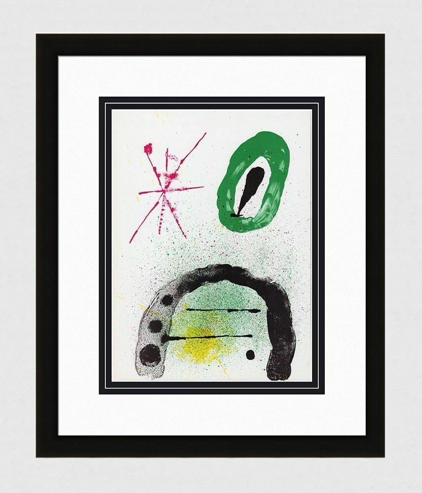 Original 1963 JOAN MIRO Color Lithograph M347 "Gardener's Daughter" FRAMED: Joan Miro (1893 - 1983). "Gardener's Daughter I." Original color lithograph on wove paper. Year: 1963. Reference: Mourlot 347. Maeght. Sheet Size 11 x 15 inches. Framed dimensions approximately 17 3/8