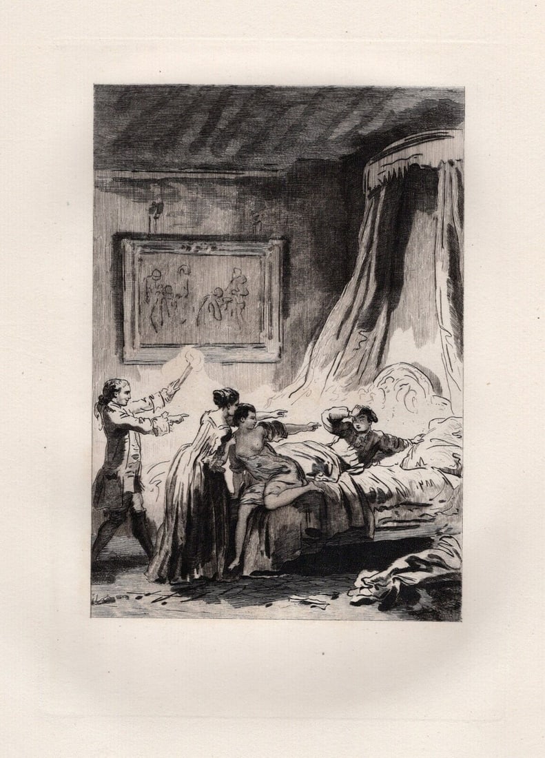 1800s Jean-Honore Fragonard Limited Etching Gascon Punished Framed (1 of 2)