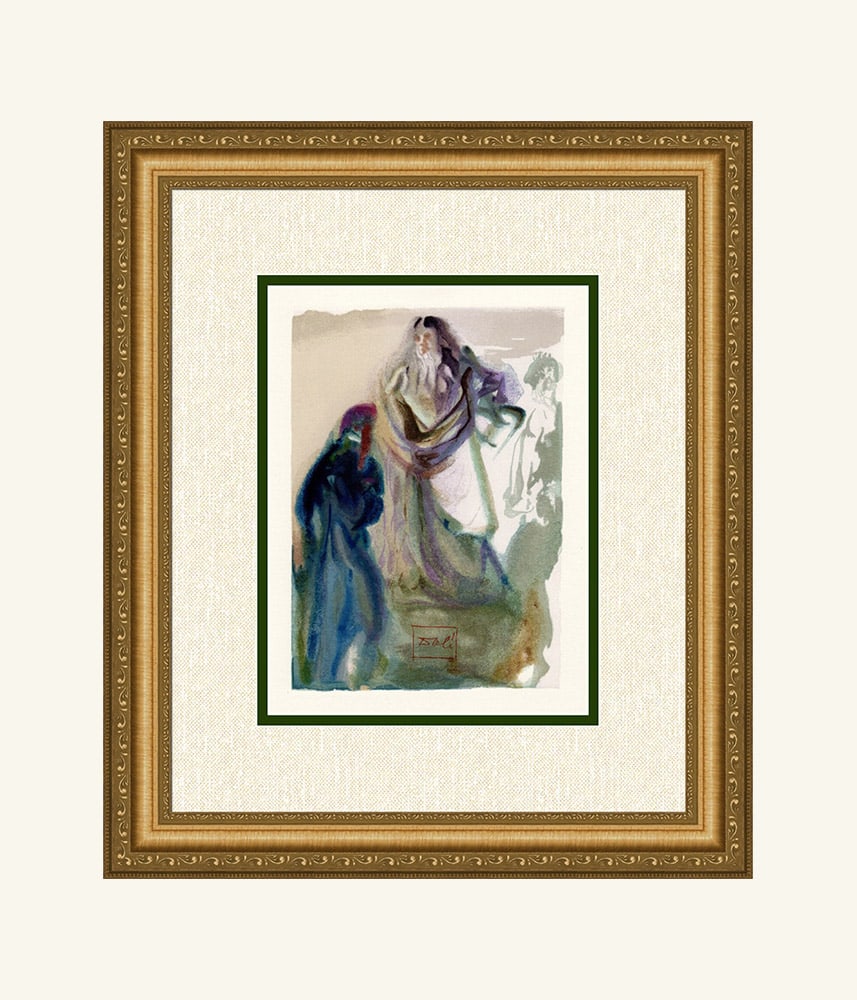 Dali 1960 Woodcut Signed Framed: Salvador Dali. "The Walk Toward God" Paradise Chant 28. Authentic Original Color Woodcut from The Divine Comedy Printed in 1960 on B.F.K. Rives Paper ( this is not a reproduction, copy, or reprint, bu