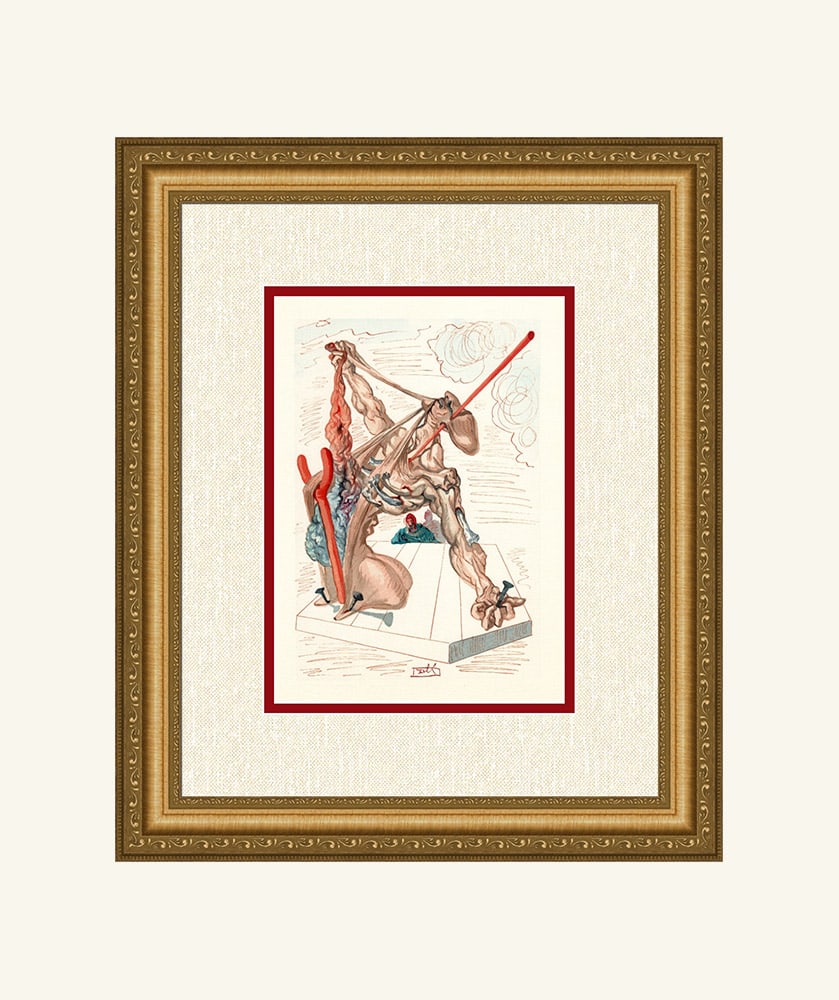Salvador Dali Personators 1960 Woodcut Signed Framed: Salvador Dali. "The Personators" Enferno Chant 29.Authentic Original Color Woodcut from The Divine Comedy Printed in 1960 on B.F.K. Rives Paper ( this is not a reproduction, copy, or reprint, but the 