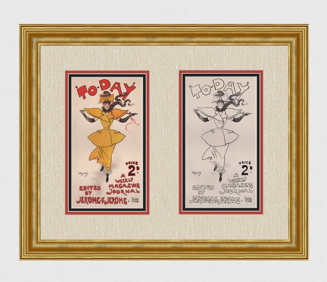 1897 Dudley Hardy Today Lithograph one of 25 on Japon with Proof Framed: Dudley Hardy (1866 - 1922). Today. Stone lithograph on Japon Paper. Extremely rare. One of only 25 printed on Japon paper and accompanied by single color proof. Year Printed: 1897. Signed in the plate
