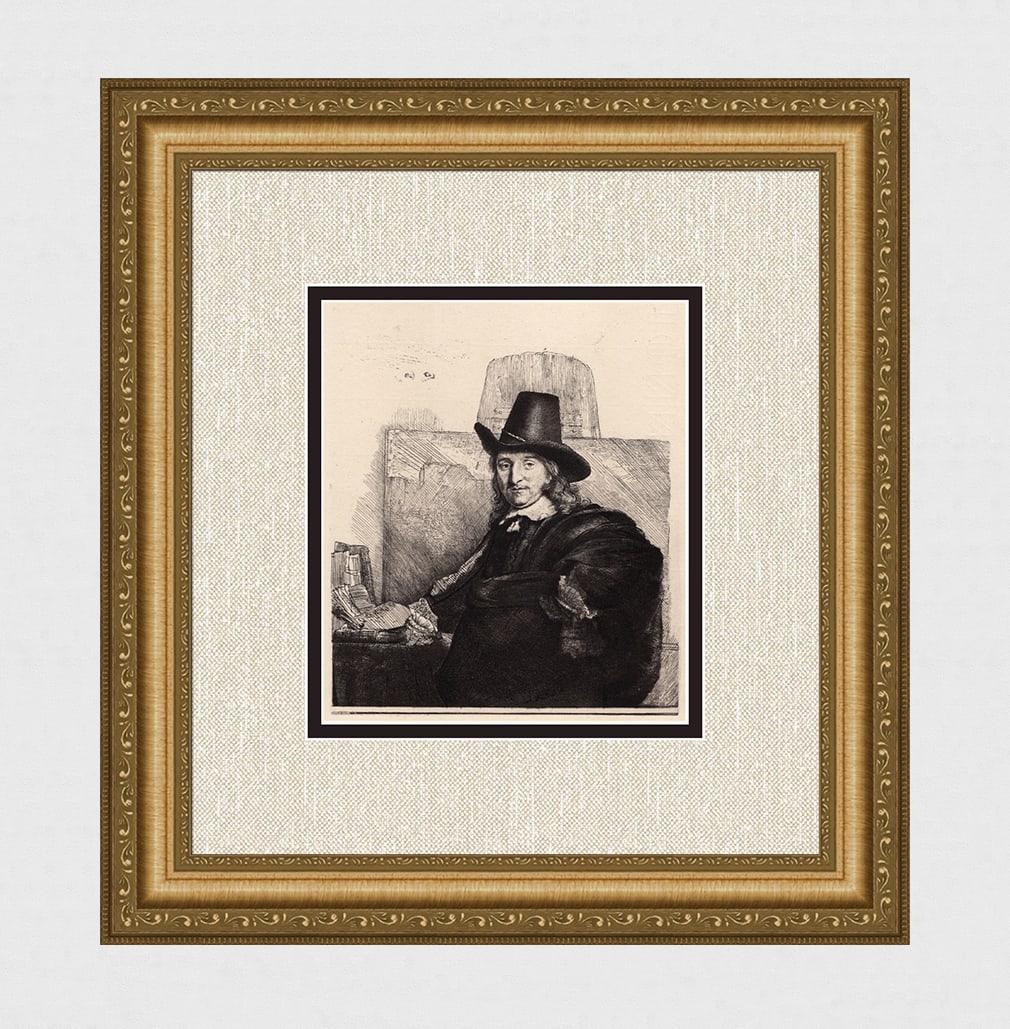 1800s REMBRANDT Etching B277 Jan Asselin of Crabbetjie (Painter) DURAND Original Framed: After Rembrandt Harmenszoon Van Rijn (1606-1669). Jan Asselin of Crabbetjie (Painter). Antique hand pulled copper plate etching on laid paper after the original by master etcher Amand Durand (1831 - 1