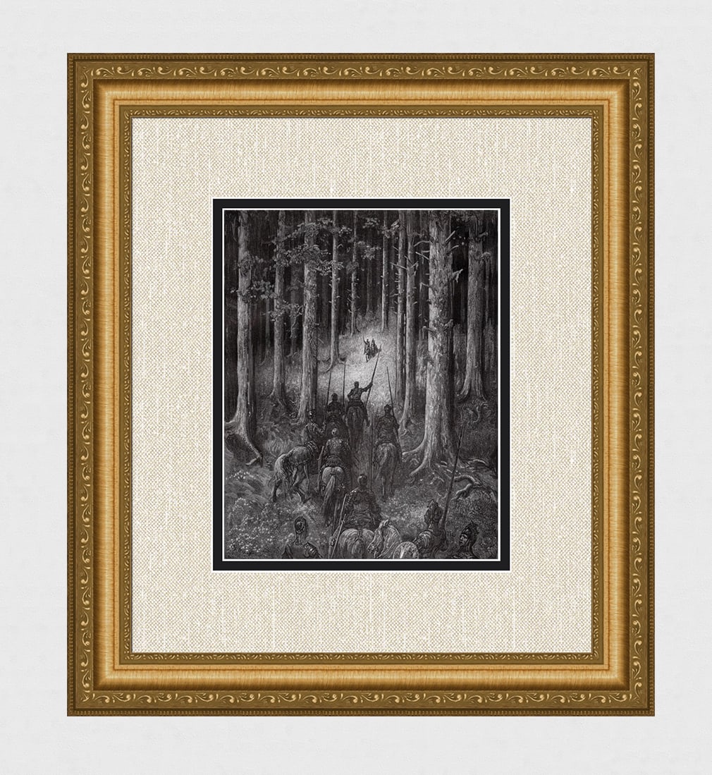 FRAMED 1800s Gustave DORE Woodcut Rinaldo meets the Knight SIGNED (1 of 3)