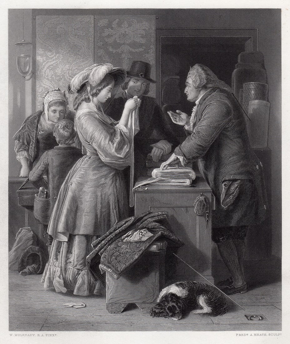 1869 William Mulready Choosing the Wedding Gown engraving signed (1 of 2)