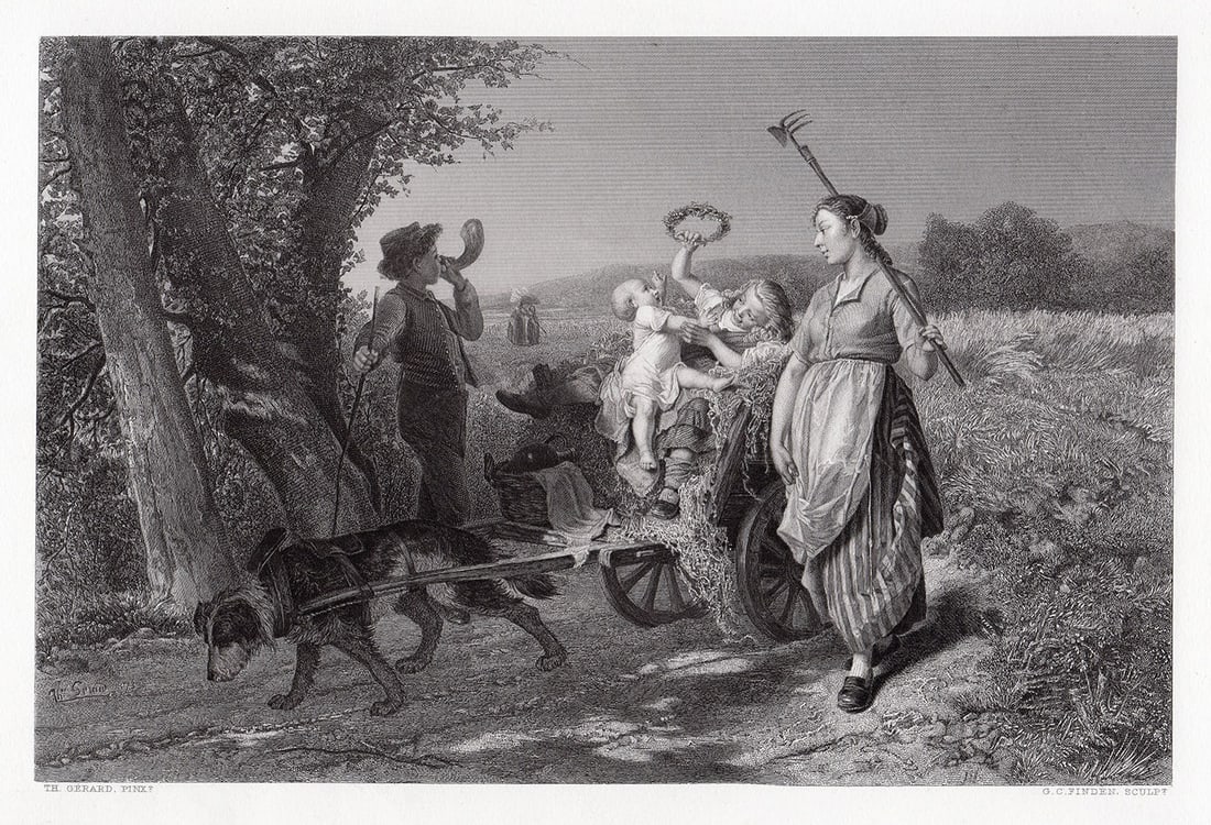 Theodore Gerard The Center of Attention 1878 engraving: Theodore Gerard. (Belgian, 1829-1895). The Center of Attention. Antique steel engraving on wove paper after the original oil on panel by master engraver G. C. Finden. 1878. Signed in the plate, lower 