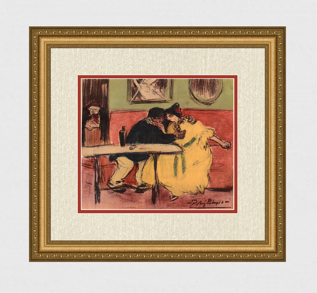 1963 Pablo Picasso Pochoir "The Sofa" Limited Bleus en Barcelone: Pablo Picasso (1881 - 1973). "Le Divan (The Sofa)," From the suite "Les Bleus de Barcelone." 1963. Lithograph heightened with pochoir by Jacomet on wove BFK Rives paper after the original. Number H.C.