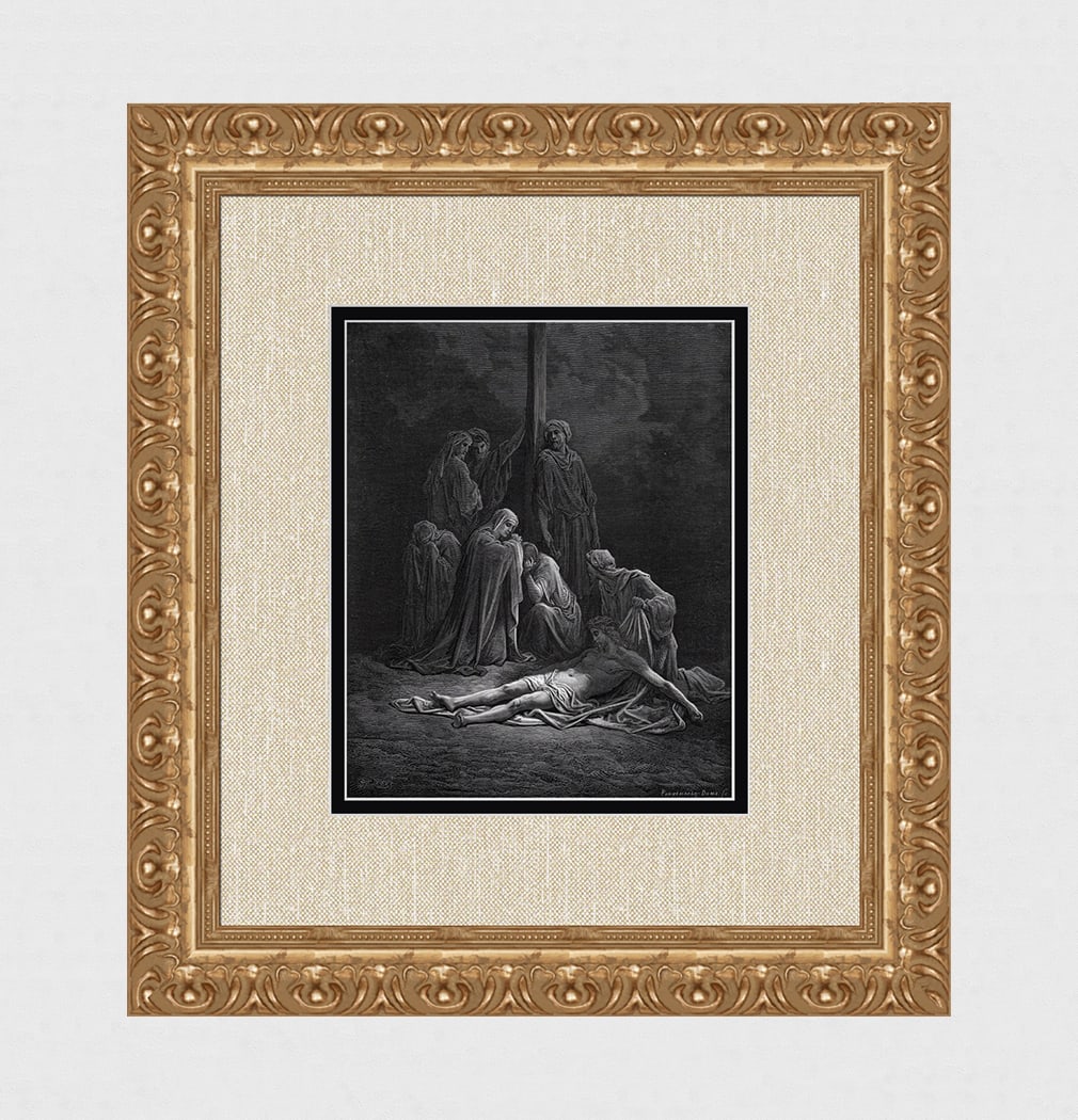 1800s Gustave DORE Woodcut The Burial of Jesus SIGNED Framed: Gustave Dore (Paul Gustave Louis Christophe Dore )(French, 1832-1883). The Dead Christ (Dore's Bible). Antique woodcut on wove paper after the original drawing by master engraver Adolphe Francois Pann