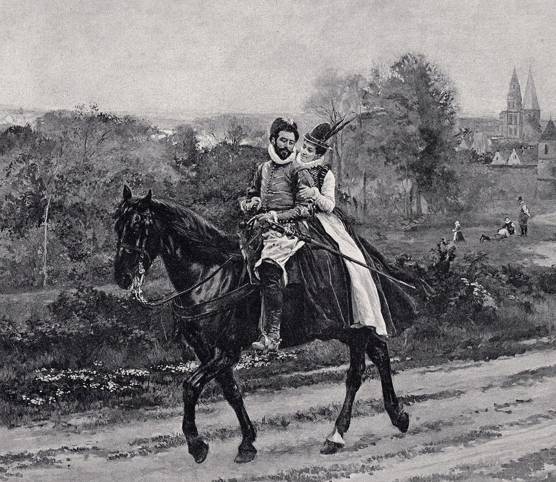 Antoine-Jean Gros 1800s Antique Print A Romantic Horse Ride SIGNED Framed COA: Antoine-Jean Gros (French, 1771 - 1835). A Ride on Horseback. Antique print after the original. Year: c. 1890. Signed in the plate, lower left.Image Size 8 x 10 1/4 inches. Framed dimensions approxima