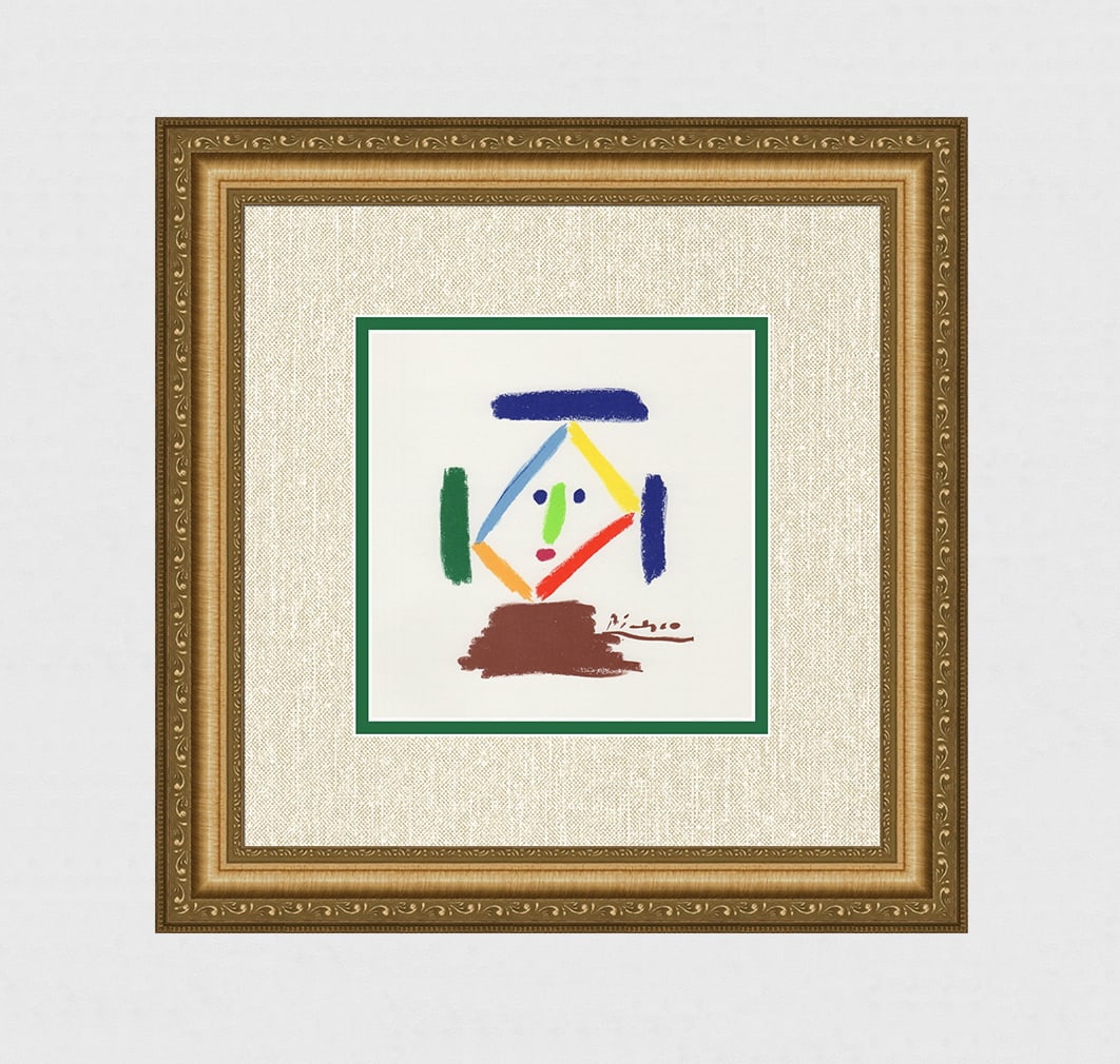 Gallery Framed Pablo PICASSO 1968 Color Lithograph "Abstract Face" SIGNED: Pablo Picasso (1881 - 1973). Abstract Face. 1968 Color lithograph after the pastel on Wove paper. Signed in the Plate. Verlag Ullstein GmbH. Image size 7 1/2 x 7 3/4 inches. Framed dimensions approxim