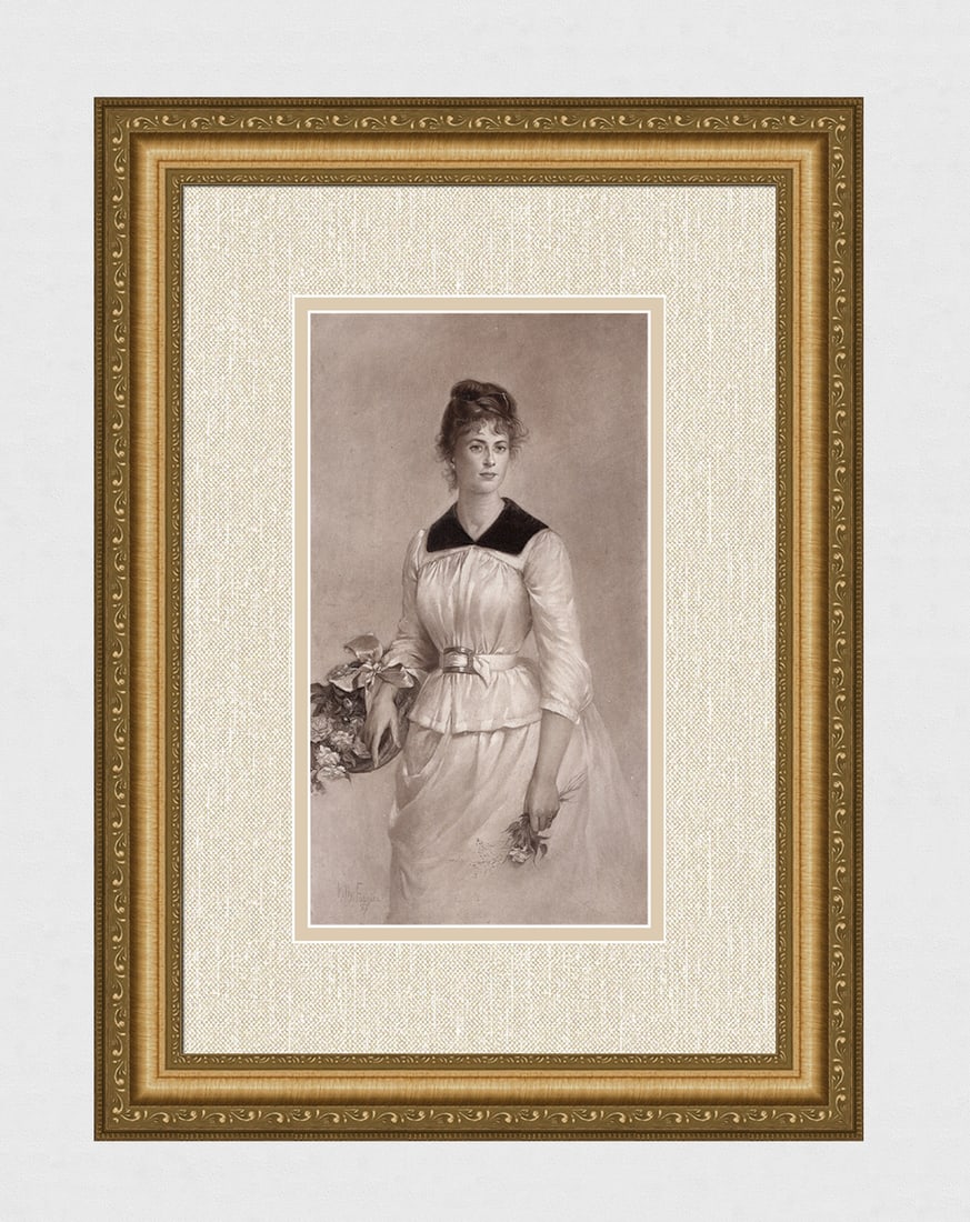 Kitty Fornier 1800's Antique Print Portrait of the Artist Framed Signed: Kitty (Tollin-Fornier) Fornier (Danish, died 1908). Portrait of the Artist. Antique heliogravure on heavy wove paper after the original. Year: c. 1890. Signed in the plate lower left. Image Size 6 3/4