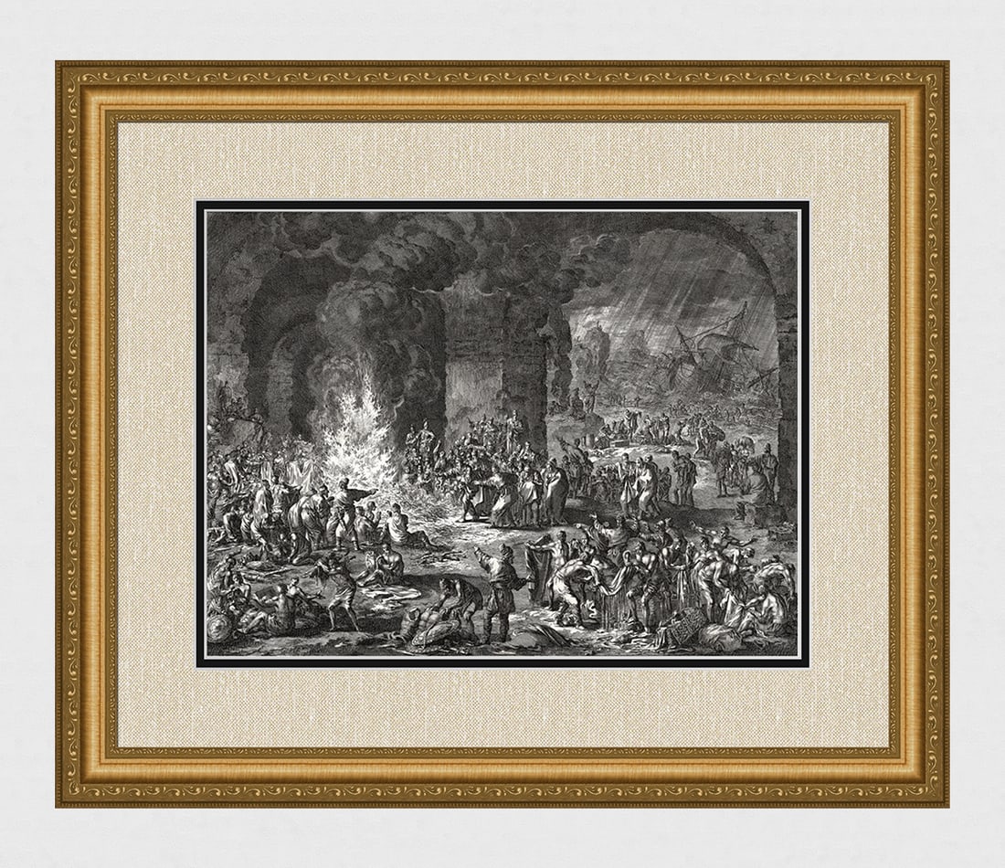 1747 Monumental Engraving Jan Luyken The Shipwreck of Saint Paul on the Island of Malta Framed (1 of 5)