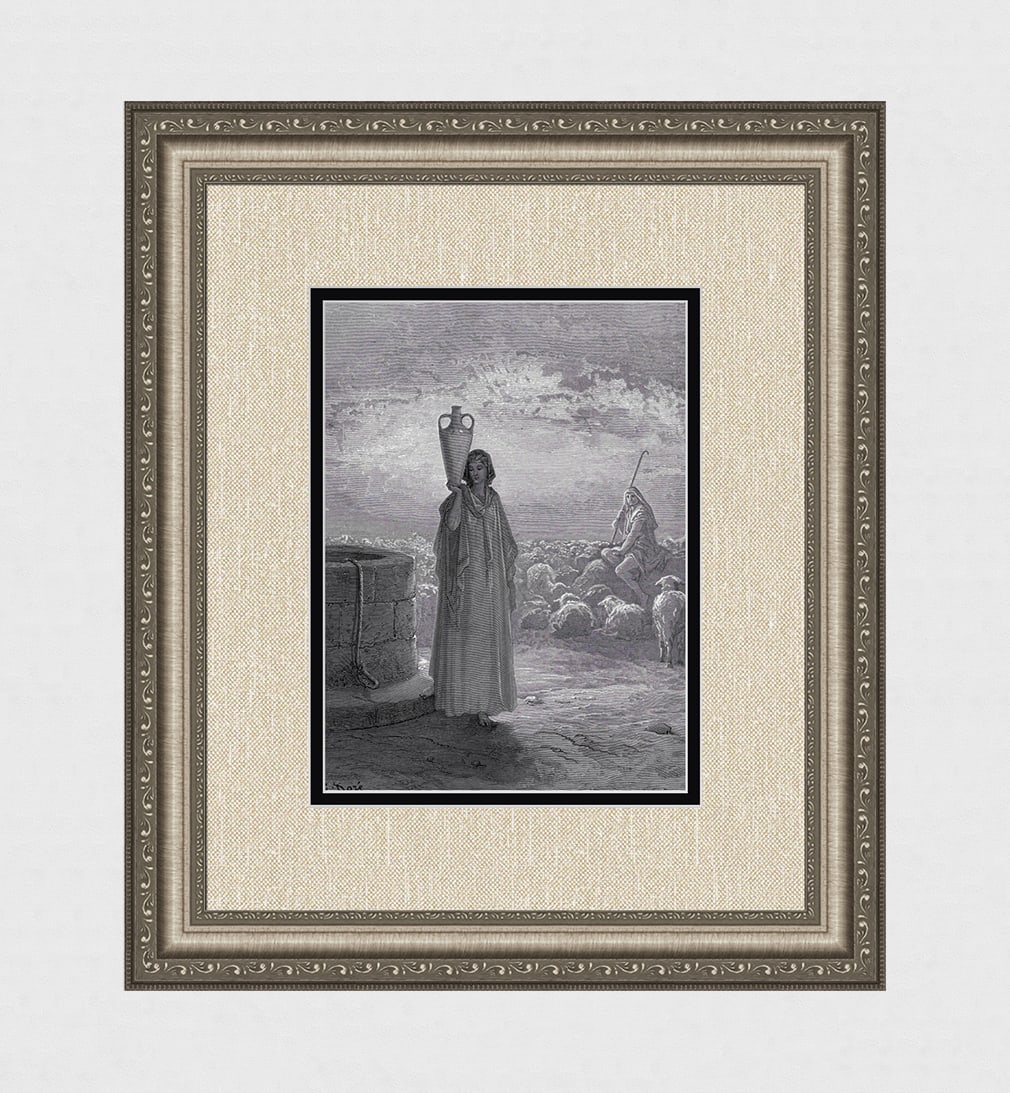 1800s DORE Biblical Woodcut "Jacob with Laban's Flocks" SIGNED FRAMED: Gustave Dore (Paul Gustave Louis Christophe Dore) (French, 1832-1883). Jacob keeping Laban's Flocks (from Dore's Bible). Antique woodcut on wove paper after the original by master wood engravers Adolp