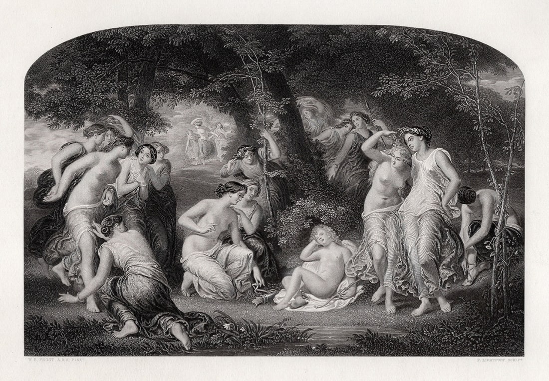 SIGNED 1800s William Edward Frost Engraving Disarming of Cupid FRAMED (1 of 3)