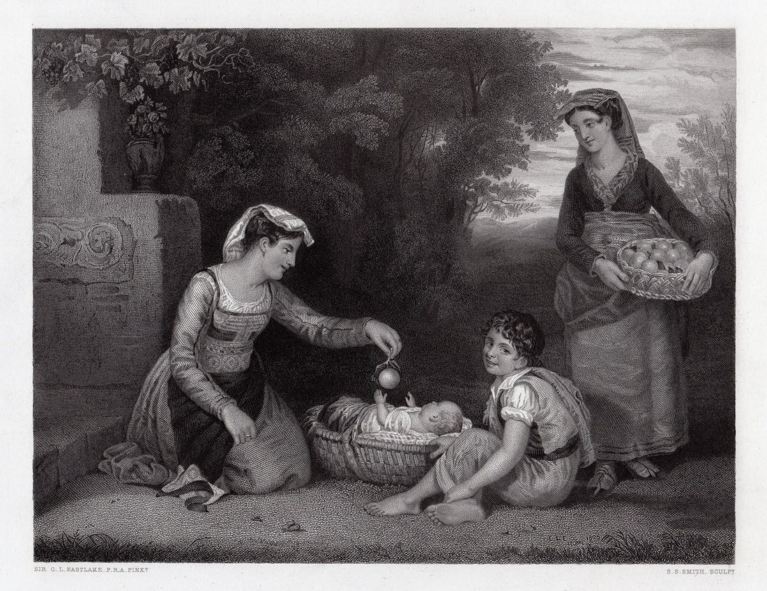 Sir Charles Lock Eastlake 1867 engraving An Italian Family signed (1 of 3)