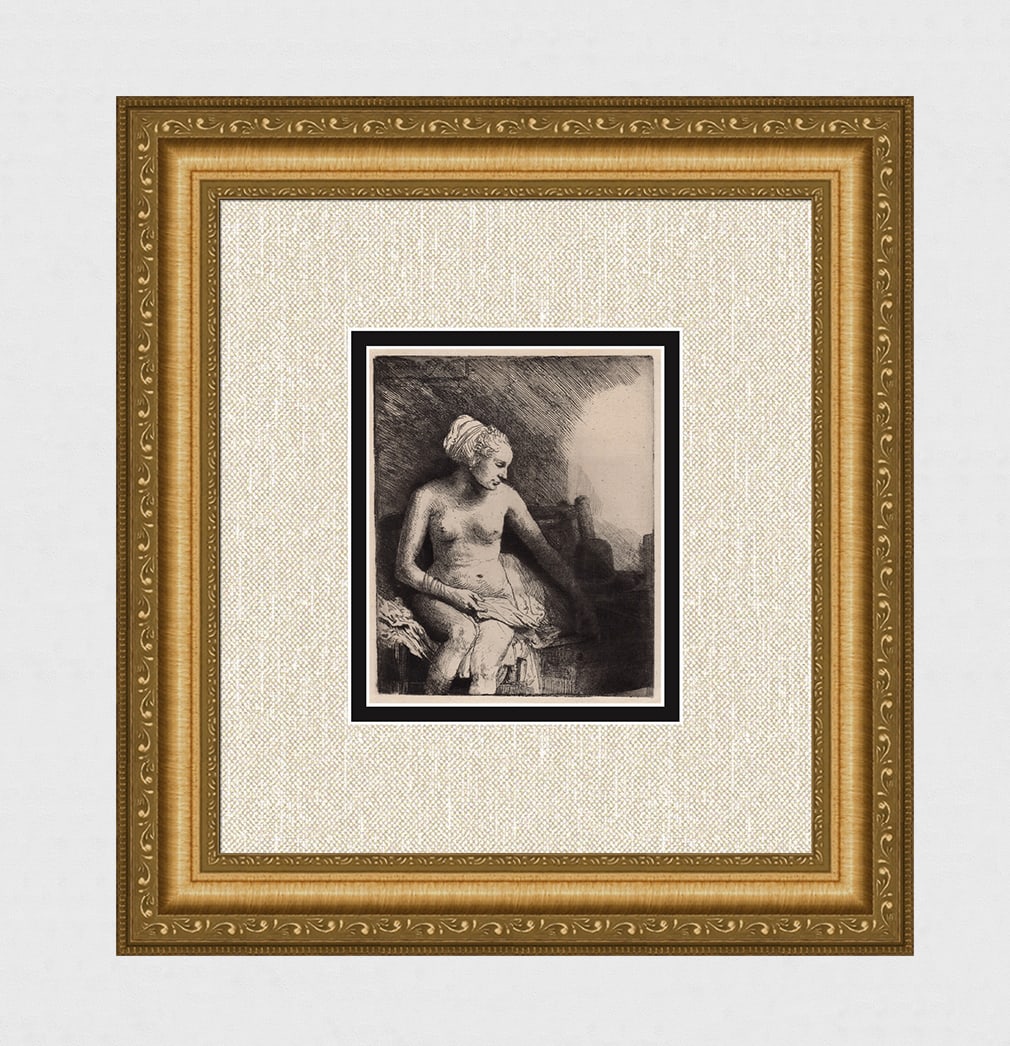 1800s REMBRANDT B199 Seated Naked Woman with a Hat Beside Her DURAND: After Rembrandt Harmenszoon Van Rijn (1606-1669). Title: Seated Naked Woman with a Hat Beside Her. Medium: Antique hand pulled copper plate etching on laid paper after the original by master etcher Am