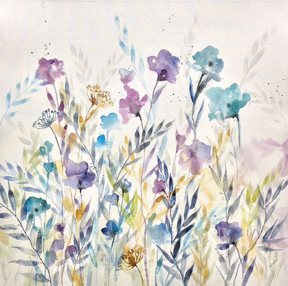 Rikki Drotar Mixed Media Painting Garden of Hue IV 26 x 26 inches: Rikki Drotar. Garden of Hue IV. Original Mixed Media Acrylic on Canvas. Signed by the artist lower right. Canvas Size 26 x 26 inches. Rikki Drotar, on becoming an artist: I was born in southern Idaho 