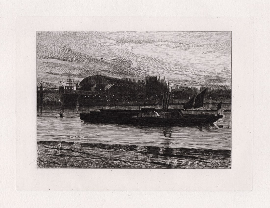 John William Inchbold Charing Cross etching signed (1 of 2)