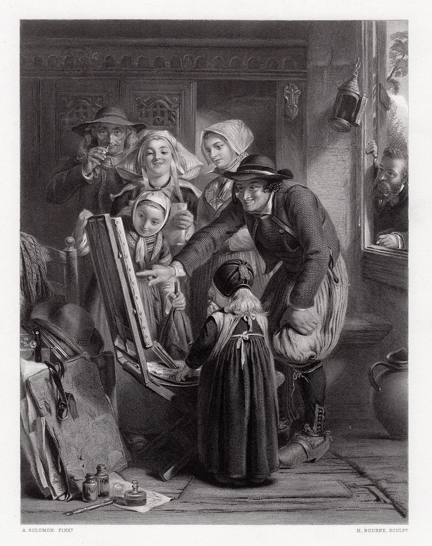 Abraham Solomon 1867 engraving Art Critics in Brittany signed (1 of 3)