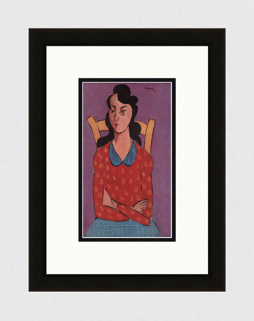 1942 LEON GISCHIA Color Lithograph Girl Seated, Arms Crossed Framed Signed COA (1 of 3)
