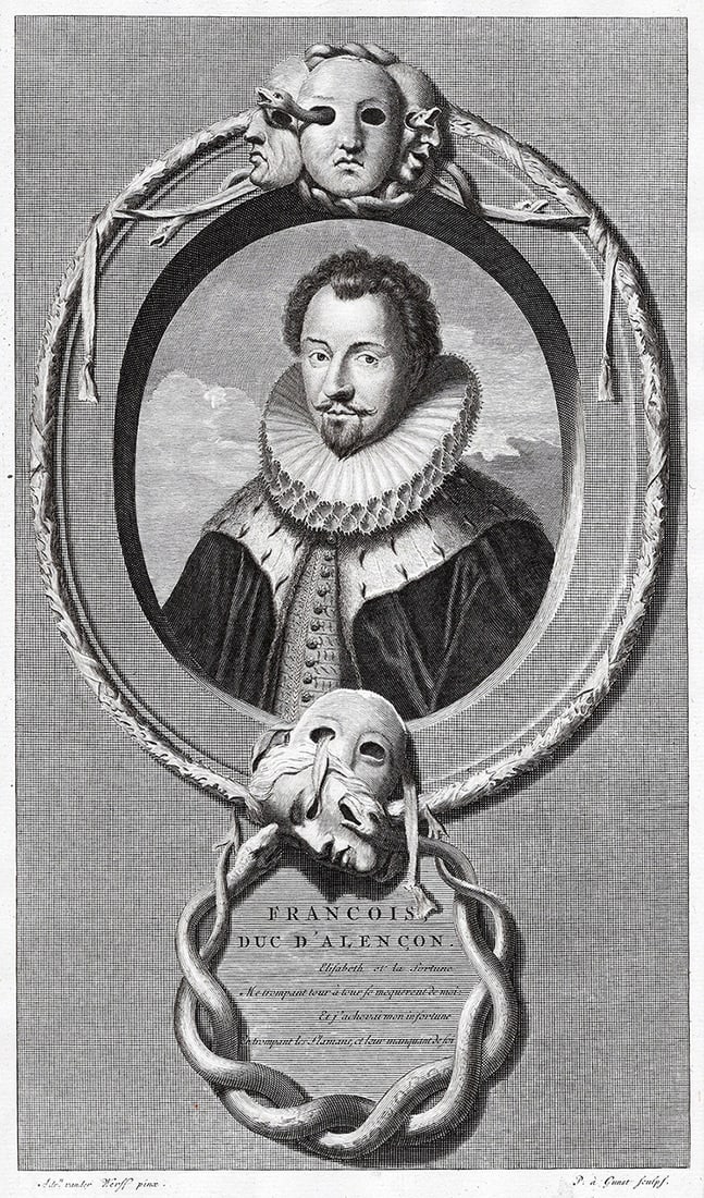 Adriaen van der Werff 1697 Engraving Hercule Fran?ois Duke of Anjou Framed: Adriaen van der Werff (1659 - 1722). Portrait of Hercule Fran?ois, Duke of Anjou. Antique engraving on laid paper after the original by master engraver Pieter van Gunst (Dutch, 1658/9 - 1731). Year: 1