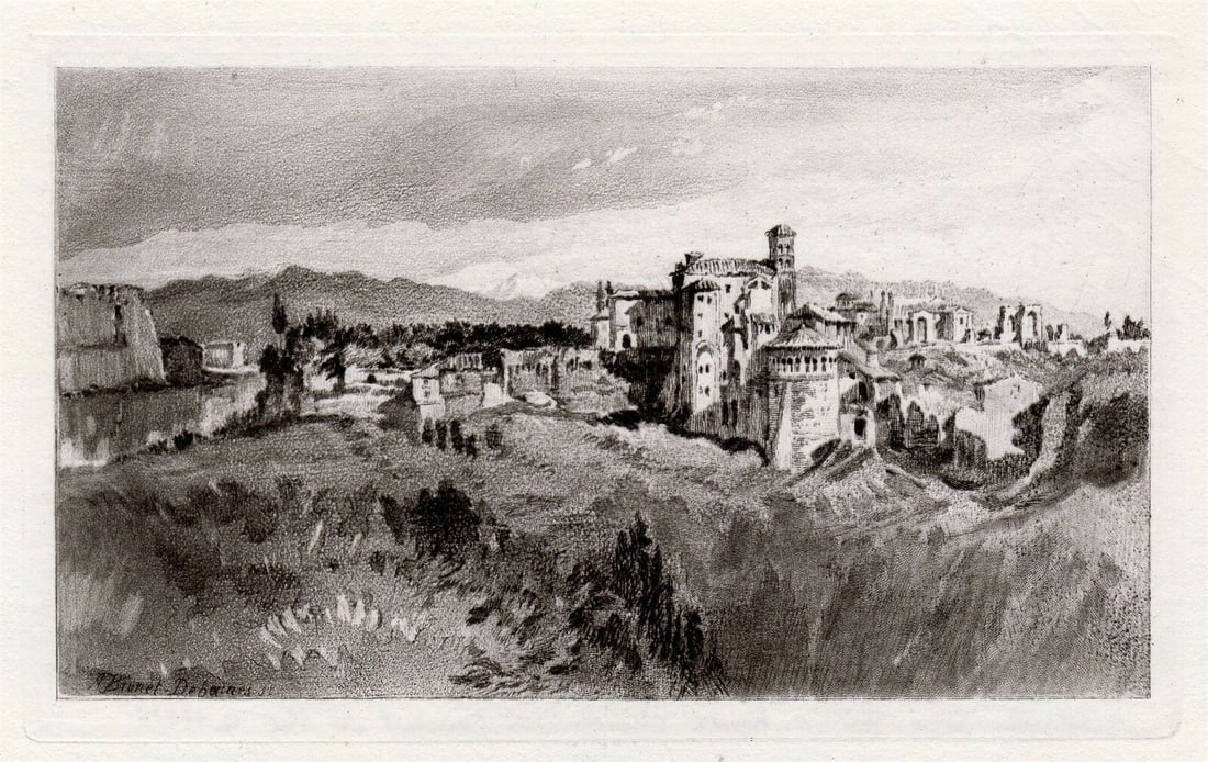 Joseph Mallord William Turner Rome Church and Convent of the Quattro Coronati etching signed: Joseph Mallord William Turner. (English, 1775-1851). Rome Church and Convent of the Quattro Coronati. Antique etching with aquatint on laid paper after the original by master etcher by Alfred Louis Br