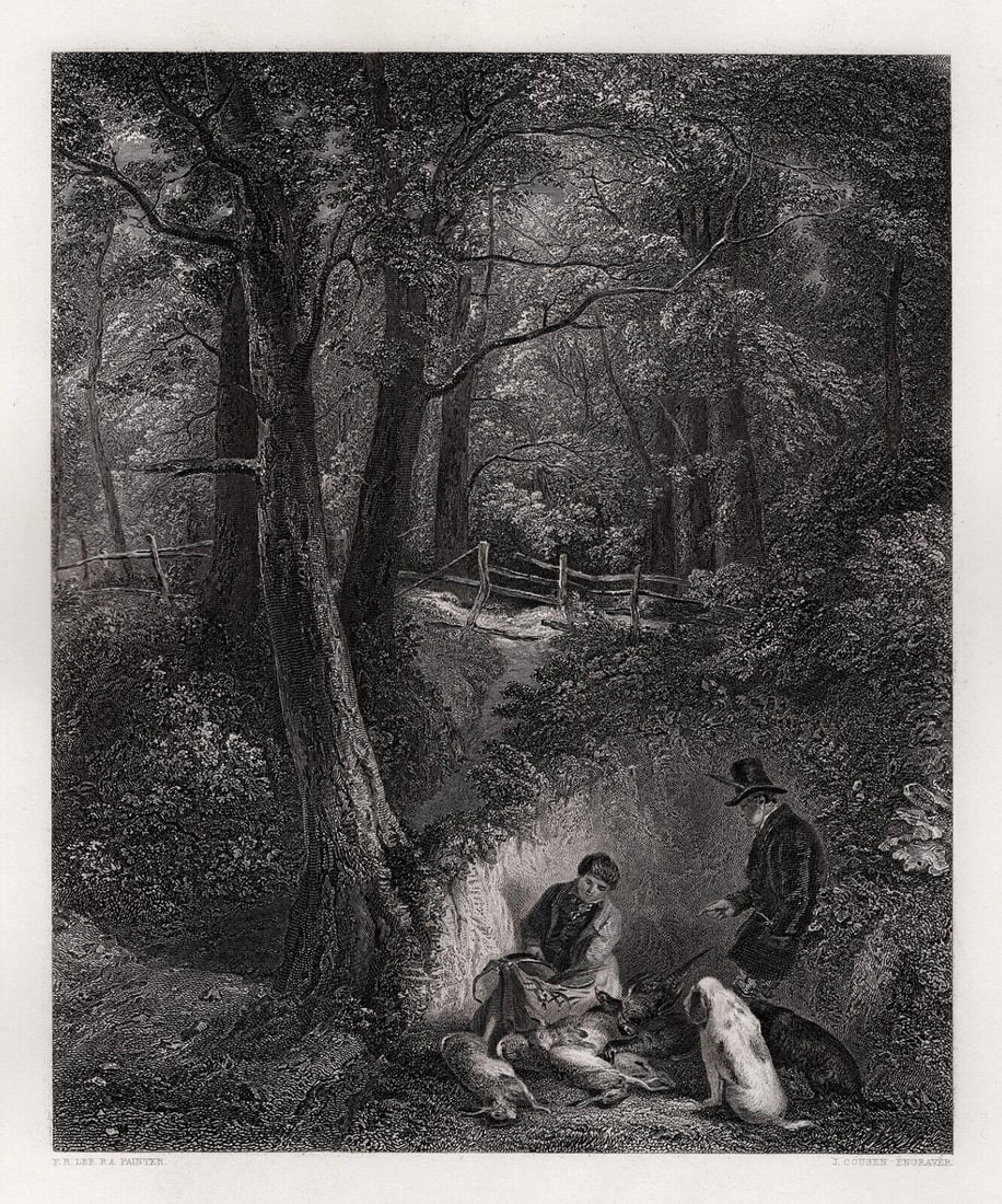 1800s Frederick Richard Lee Engraving The Cover Side Framed Signed: Frederick Richard Lee (English, 1798 - 1879). The Cover Side. Antique engraving on wove paper after the original by master engraver John Cousen (British, 1804-1880). Year: 1851. Signed in the plate.