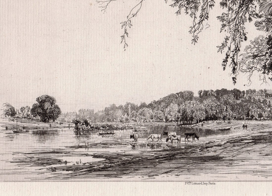 1872 Maxime LalanneThames etching signed - 2