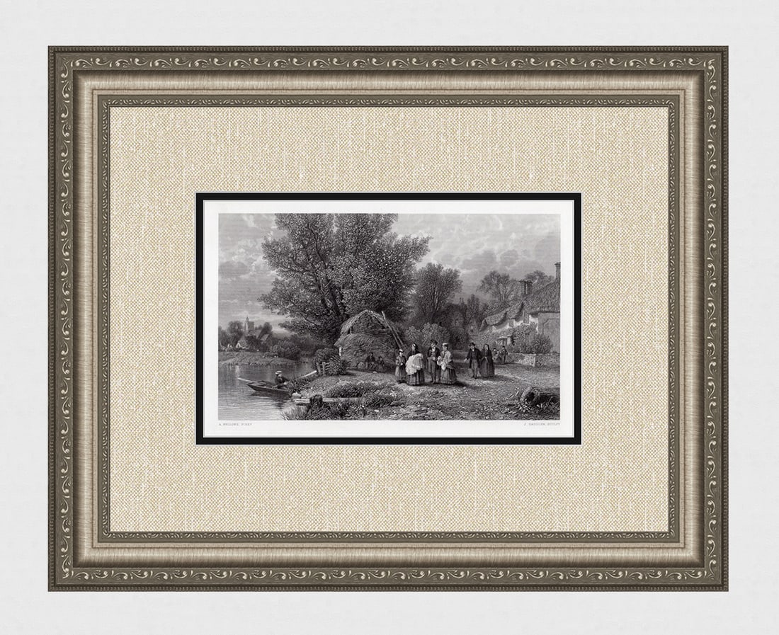 1872 Albert Bellows Christening Party engraving signed (1 of 4)