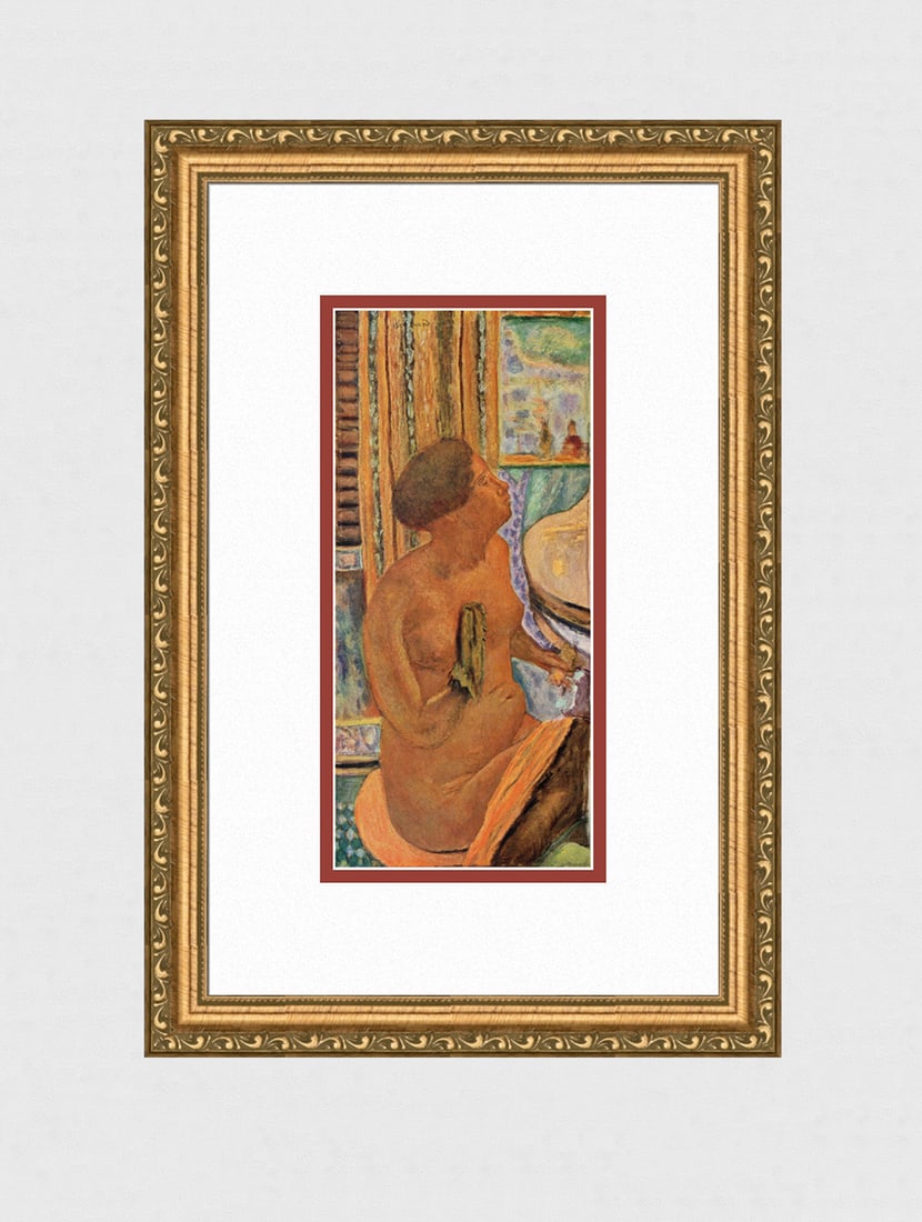 Pierre Bonnard Nu Au Gant (Nude Washing) Atelier Draeger Freres print: Pierre Bonnard. (1867-1947). Nu Au Gant (Nude Washing). 1947 Color heliogravure after the original oil on canvas. Atelier Draeger Freres. Signed in the Plate, upper center. Image Size 5 1/8 x 11 inche