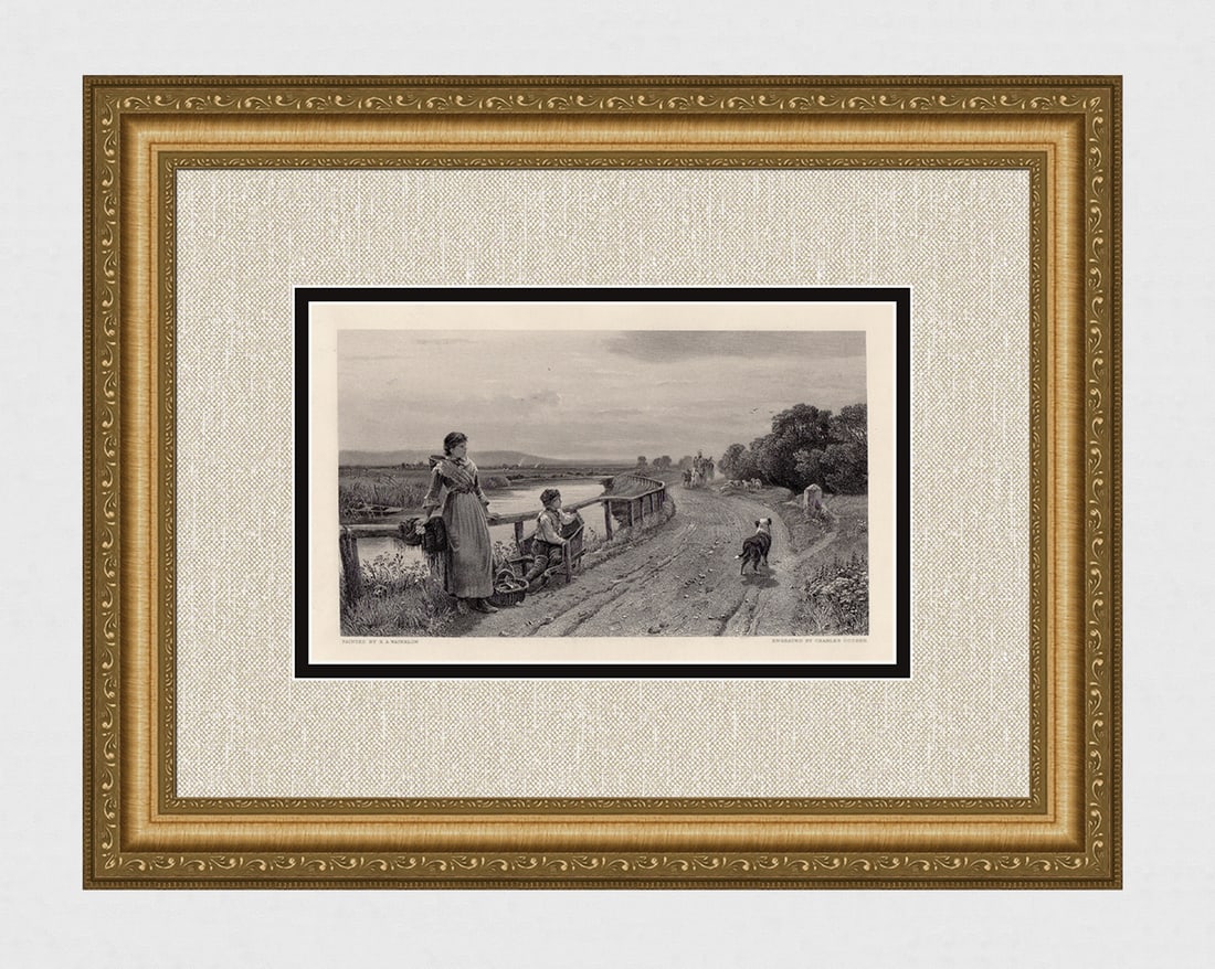 Ernest Albert WATERLOW SIGNED 1800s Engraving HOME AGAIN Framed (1 of 4)