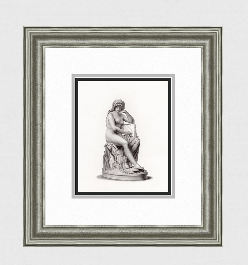 Ludwig Michael Schwanthaler 1800s Engraving Nymph Framed: Ludwig Michael Schwanthaler, later ennobled as Ritter von Schwanthaler (German, 1802 - 1848). The Nymph of Rhine. Antique engraving on wove paper after the original by master engraver John H. Baker (B