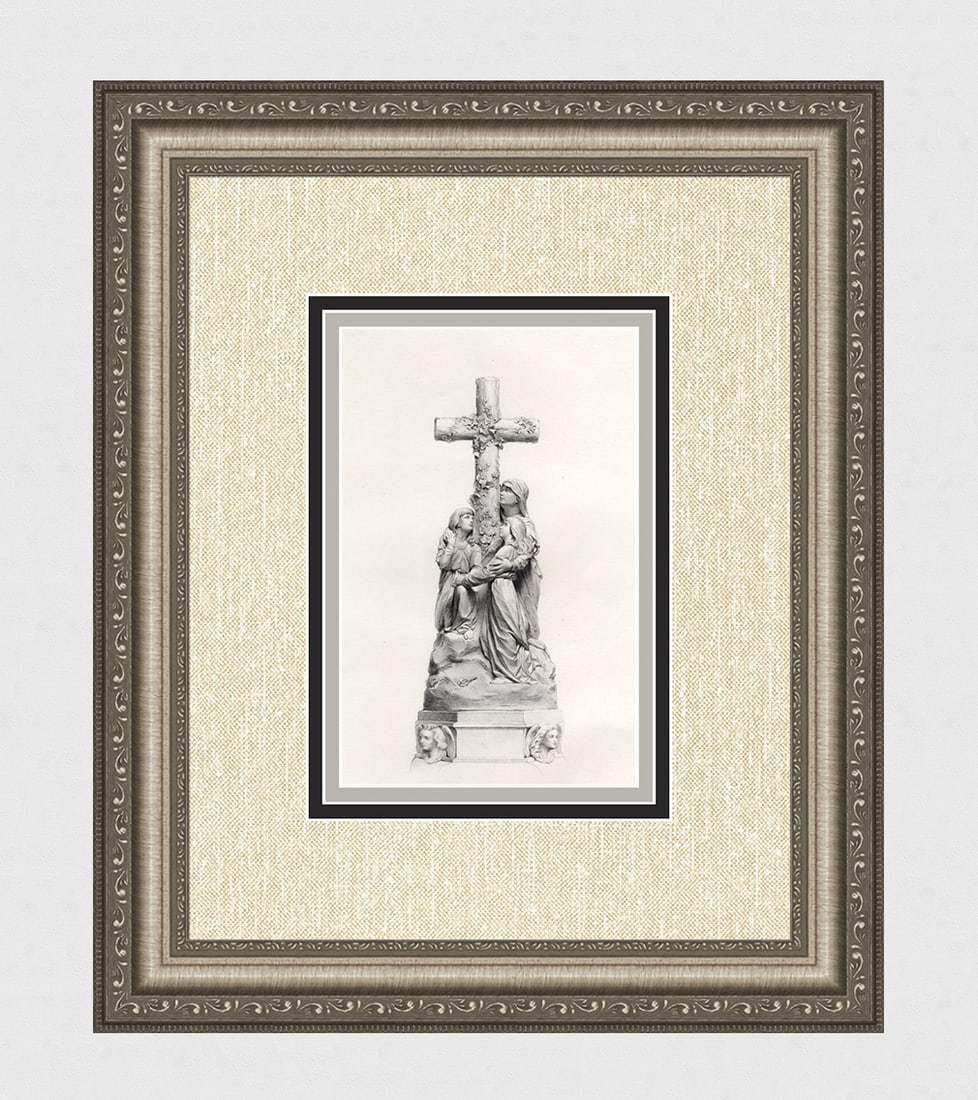 Charles Bell Birch 1800s Engraving "The Widow and Weeping Children" Framed: Charles Bell Birch (English,1832-1893). Monument to the late David Reid. Antique engraving on wove paper after the original Bas Relief by master engraver H C Balding (British, 1869-1876 fl.). Year: