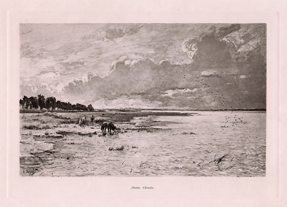 Alexander Nozal 1891 print Storm-Clouds signed: Alexander Nozal. (1852-1929). "Storm-Clouds". Antique Heliogravure on thick wove paper after the original. 1891. Signed in the plate. Excellent. Image size 7 3/4 x 11 1/4 inches. Approximately 16 x