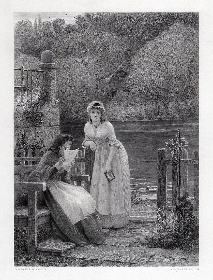 George Dunlop Leslie 1800s Engraving "News from the War" FRAMED SIGNED (1 of 3)