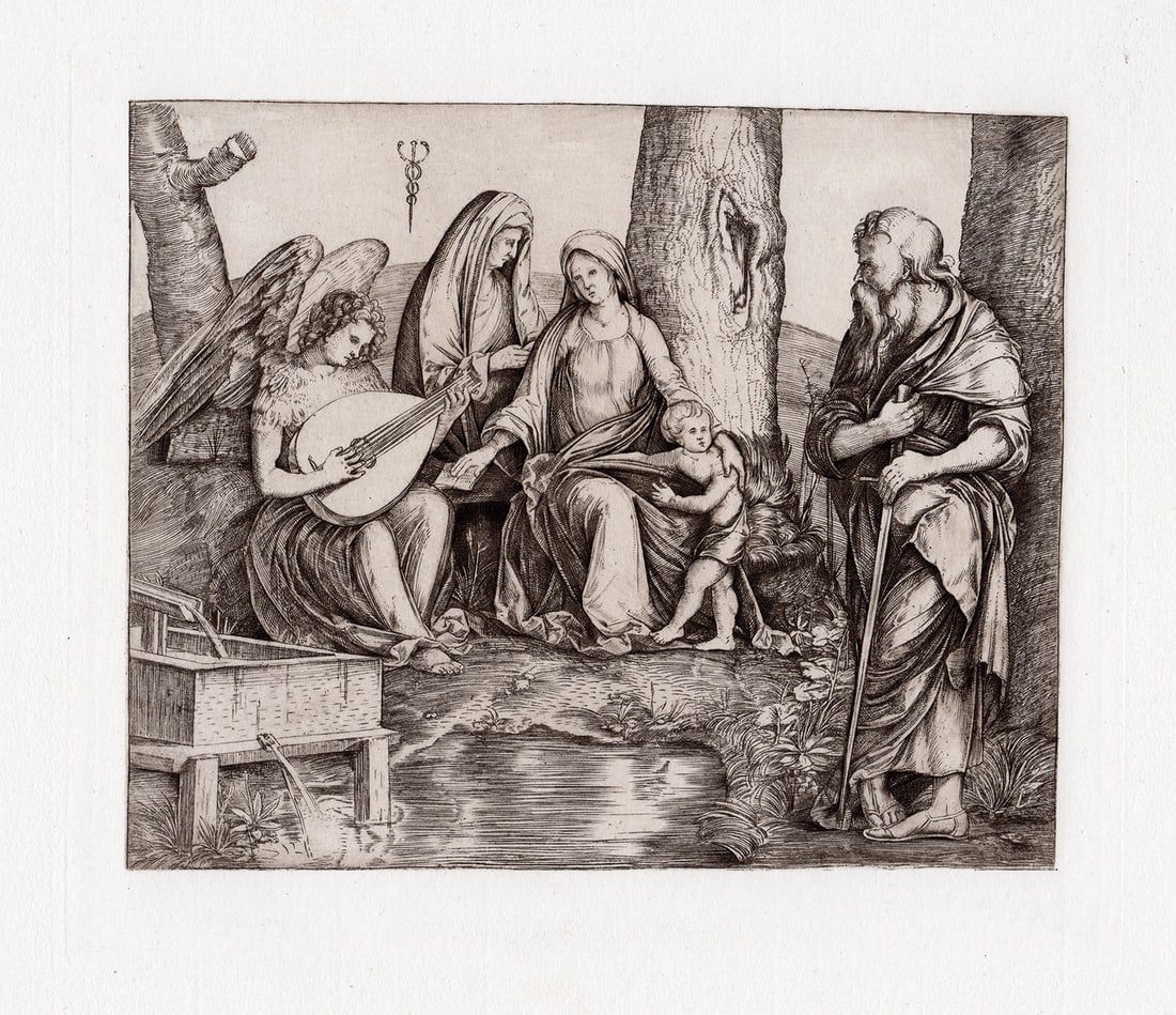 Jacopo de Barbari The Holy Family with Saint Paul 1877 engraving: Jacopo de Barbari. (1450-1516). The Holy Family with Saint Paul. Antique Steel Engraving on Laid Paper after the Original by Renowned Master Engraver Amand Durand (1831-1905). 1877. Excellent. Image