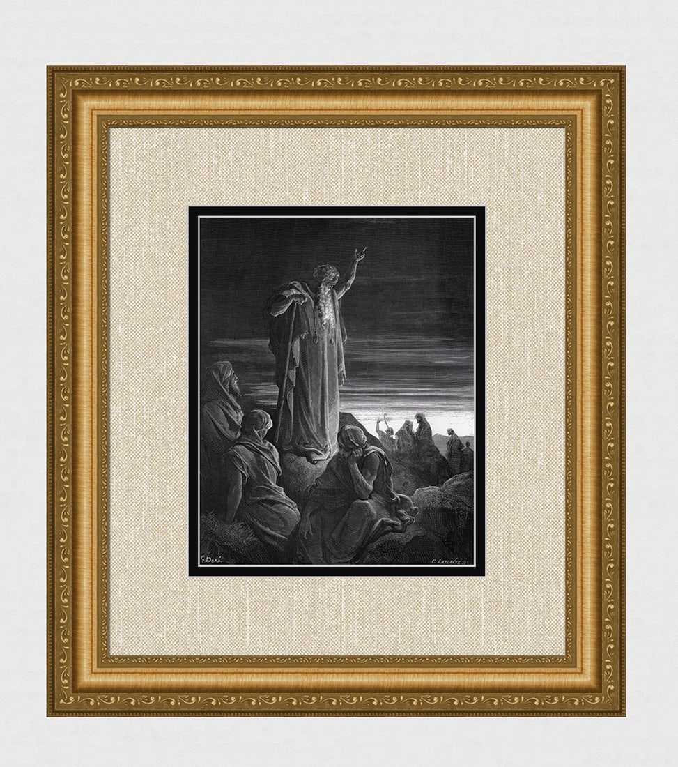 1800s Gustave DORE Biblical Woodcut Ezekiel Prophesying Framed SIGNED: Gustave Dore (Paul Gustave Louis Christophe Dore) (French, 1832-1883). Ezekiel Prophesying (from Dore's Bible). Antique woodcut wove paper after the original by a master wood engraver Charles