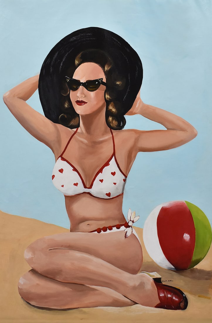 Margaret Antillion Vintage Hearts Painting 40 x 60 inches: Margaret Antillion. Vintage Hearts. Original Acrylic on Canvas. Signed by the artist lower right. Canvas Size 40 x 60 inches. This fantastic painting brings you back to the days of old where Saturday 