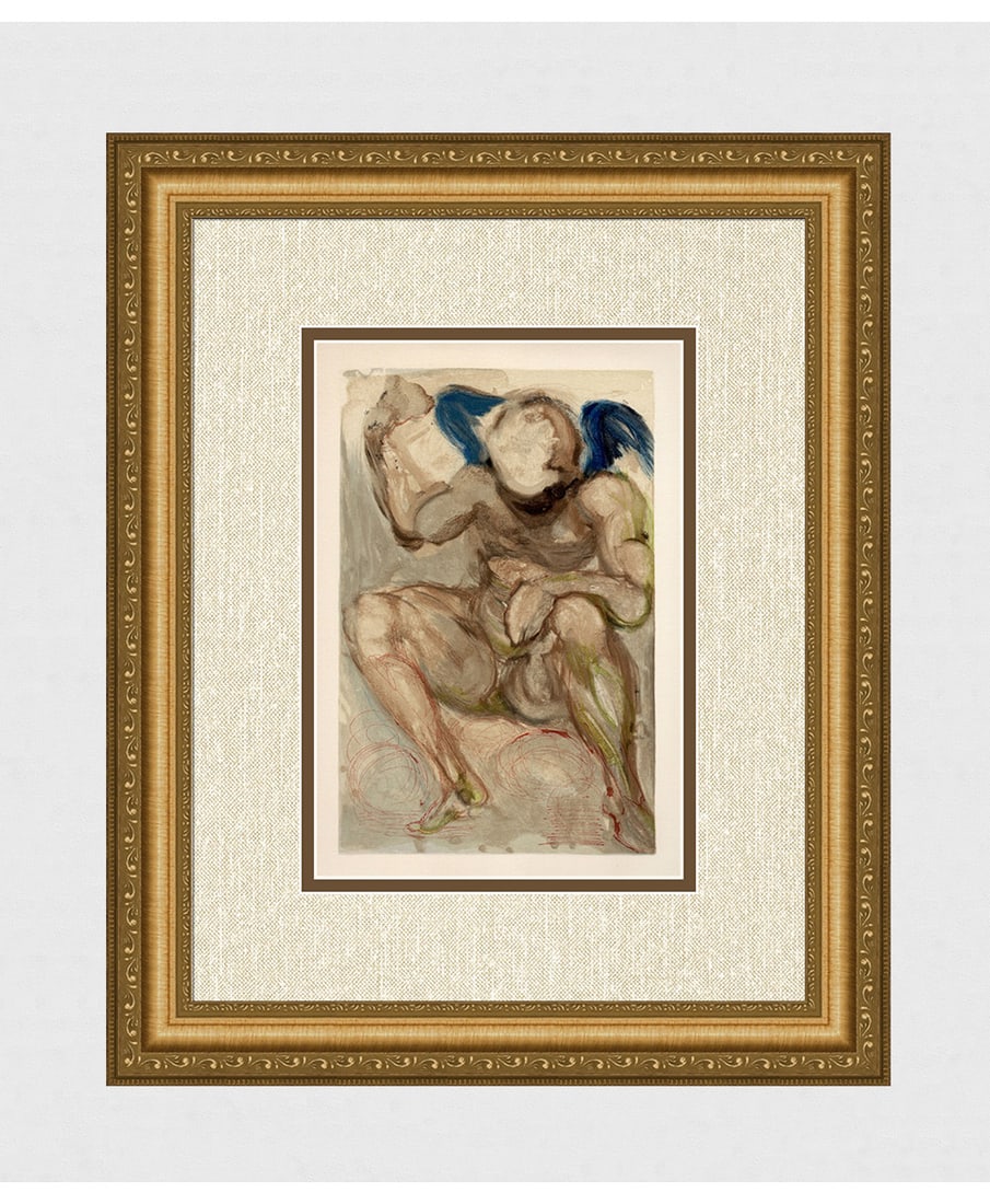 1960 Salvador Dali Envy Authentic Woodcut: Salvador Dali. (1904-1989). "Envy" Purgatory Canto 15. Authentic Original Color Woodcut from The Divine Comedy Printed in 1960 on B.F.K. Rives Paper ( this is not a reproduction, copy, or reprint, but